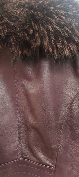 Яке естествена кожа, с естествена яка, цвят бордо