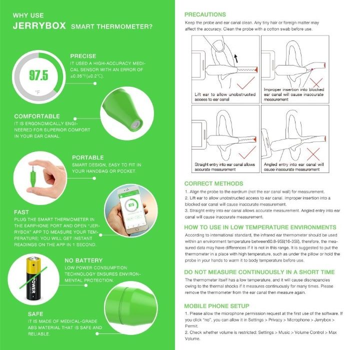 Termometru digital portabil infrarosu Jerrybox, iPhone, iOS