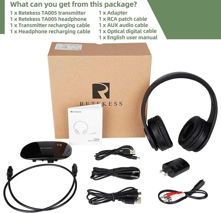 2-канални безжични телевизионни слушалки  с предавател Retekess TA005