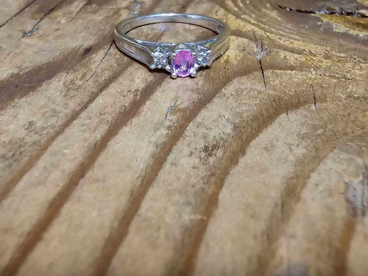 inel safir roz si diamante 10k(antikgemma)
