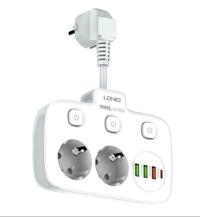 Разклонител LDNio SE2435 SS000196,220V, 2 гнезда и 3 USB + Type C