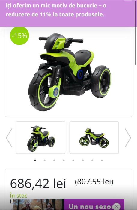 Motocicleta motor masinuta electrica in 3 roti