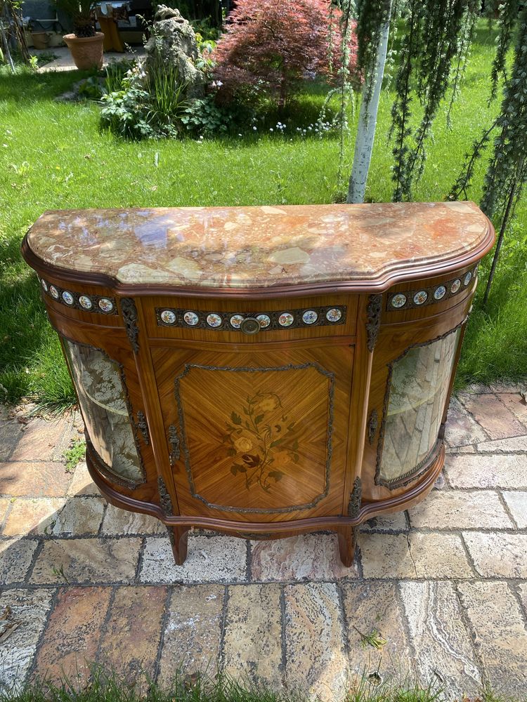 Comoda Lemn Bronz Portelan Blat Marmura Vintage Antic