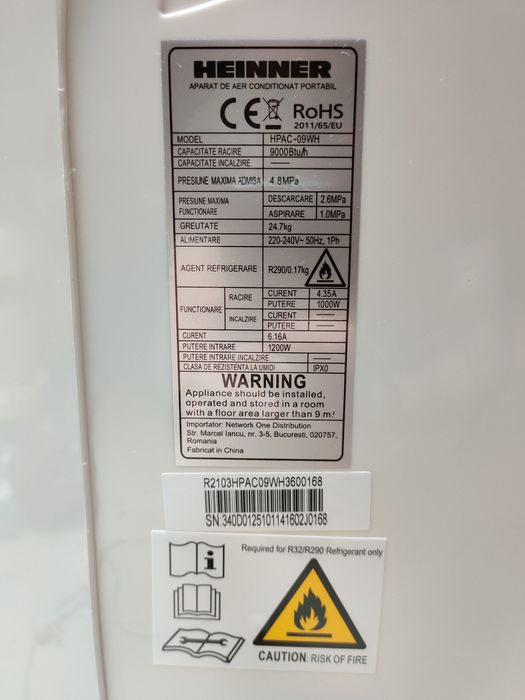 Aer condiționat portabil Heinner 9000 Btu
