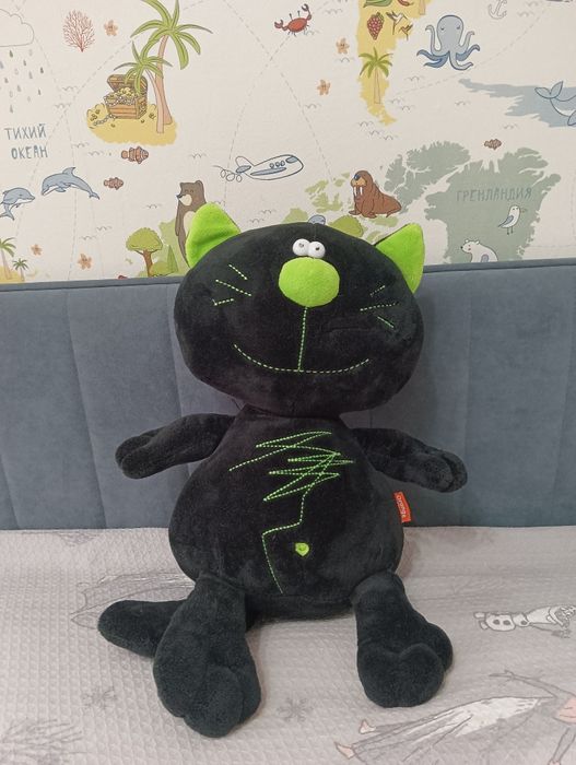 Мягкая игрушка Кот Батон 40 см, черный с зеленым, Orange