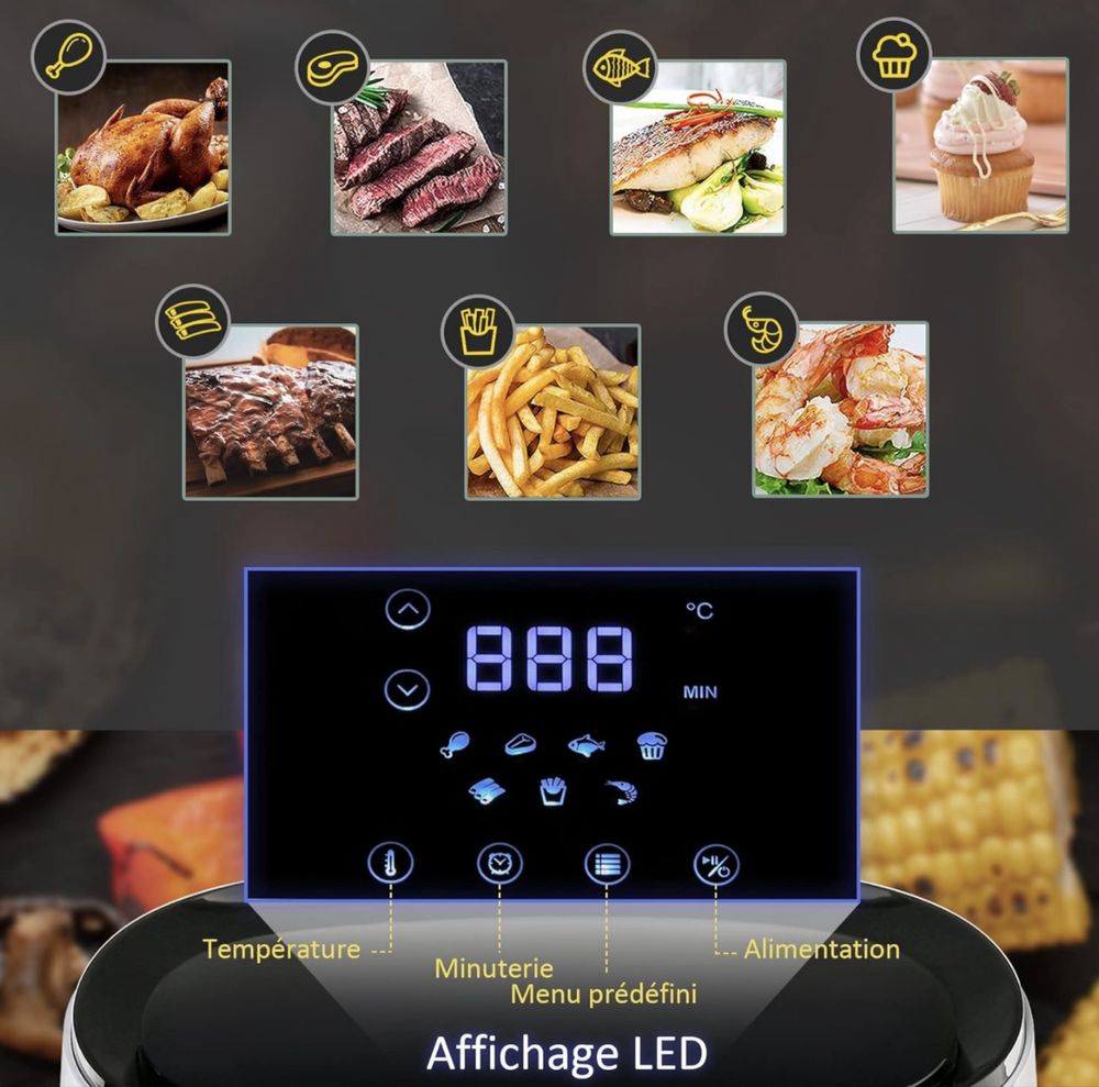 Фритюрник с горещ въздух HOMCOM 2.5 л 1300 W със 7 менюта