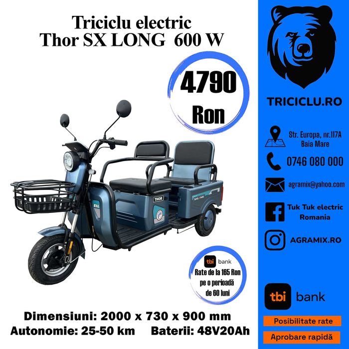 Triciclu Thor S X Long1 triciclu electric tuk-tuk fara permis Agramix