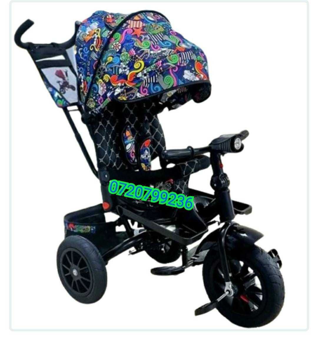 Tricicleta copii 4in1 , scaun rotativ,spatar reglabil,roti CAUCIUC