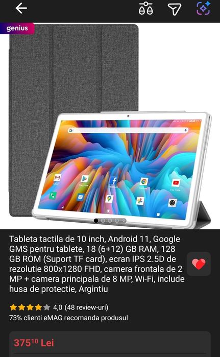 Tableta tactila de 10 inch android