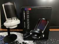 Микрофон RGB Белый С сенсорной кнопкой и регулятором громкости.