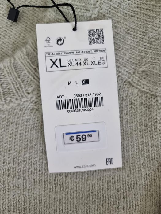 Pulover nou Zara 100% lână XL