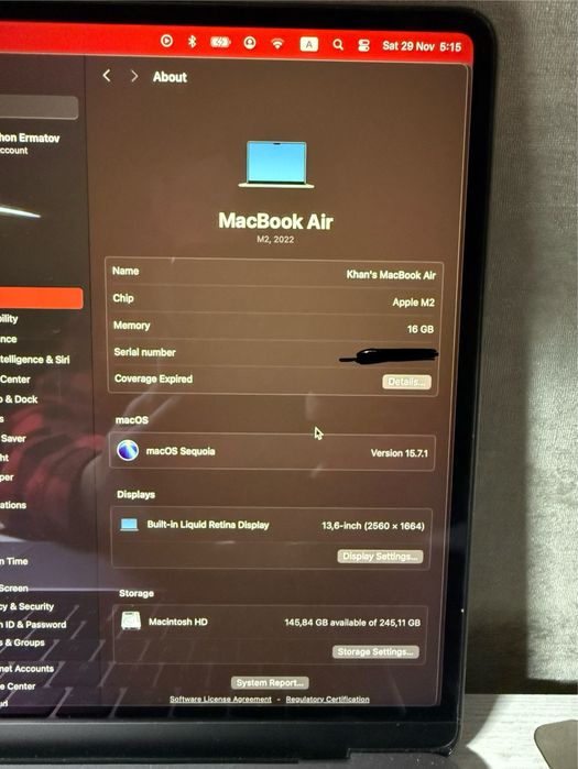 Macbook Air M2 16/256