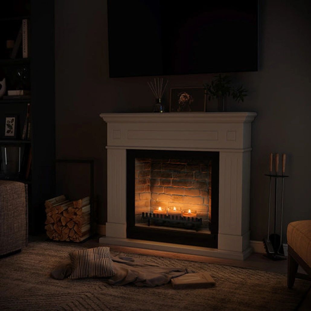 Larsen Pure White Semineu cu lumanari ZenFlame