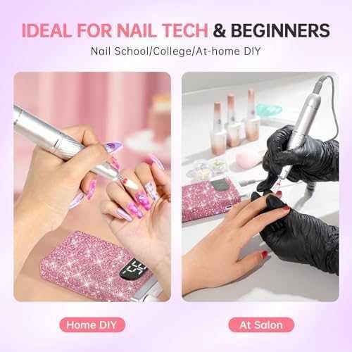 Професионална пила за нокти 35000RPM, безжична, комплект 12 накрайника