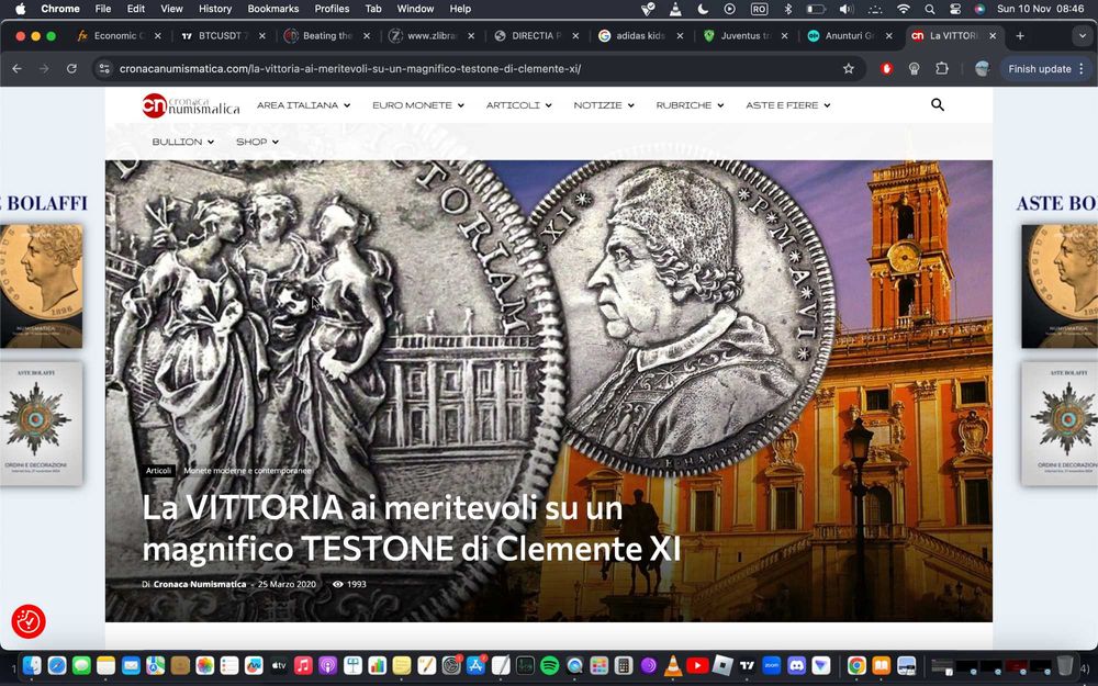 Moneda de argint an 1709, 21 gr Papa Clemens 11 , foarte rara pret fix