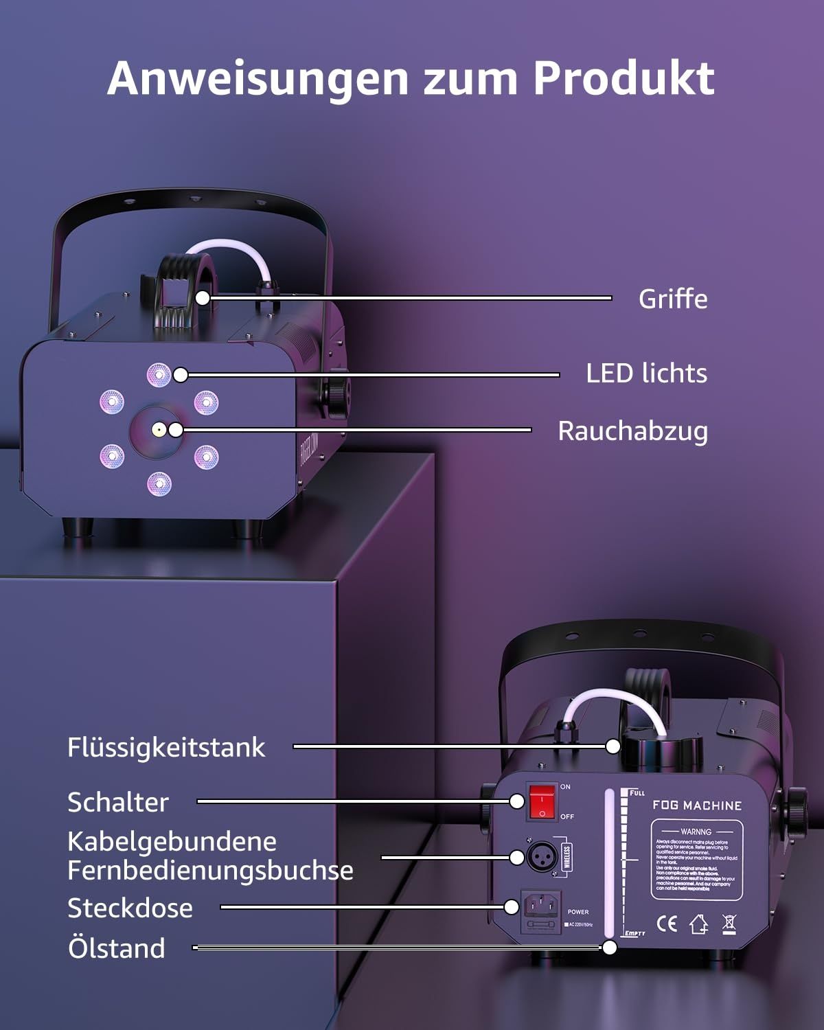 1200W, 5600CFM Професионална машина за пушек / дим с 6 LED светлини