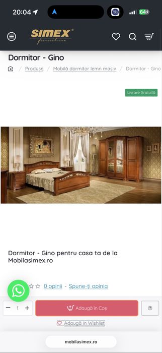 Dormitor Simex Gino, mobilier lemn masiv