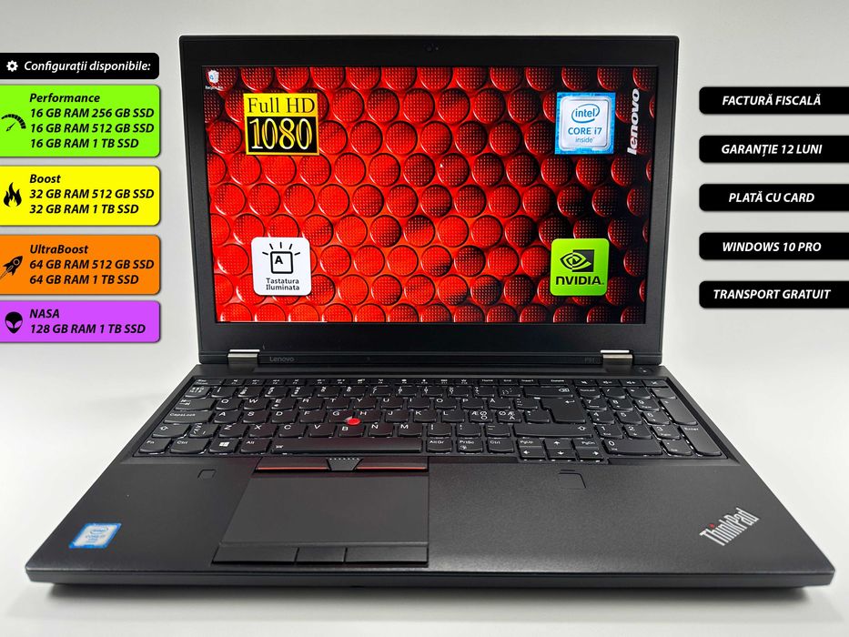Lenovo P51 Intel i7 32 gb ram 15.6 inch Nvidia Gaming Garantie 1 an