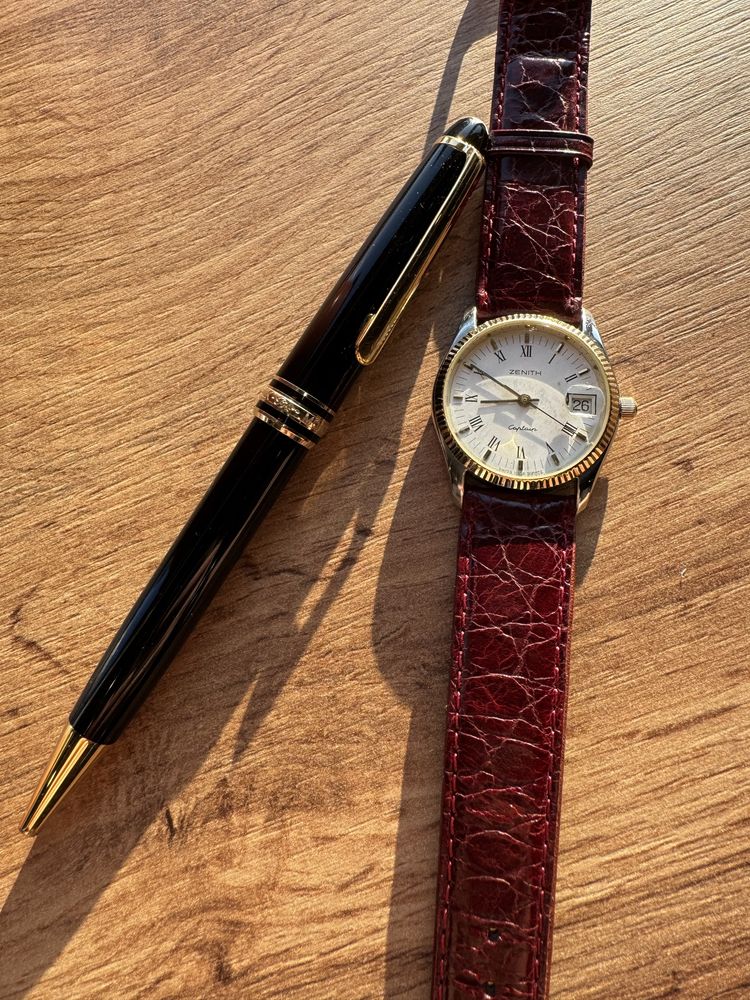 Zenith Captain quartz bezel fluted din aur 14 k