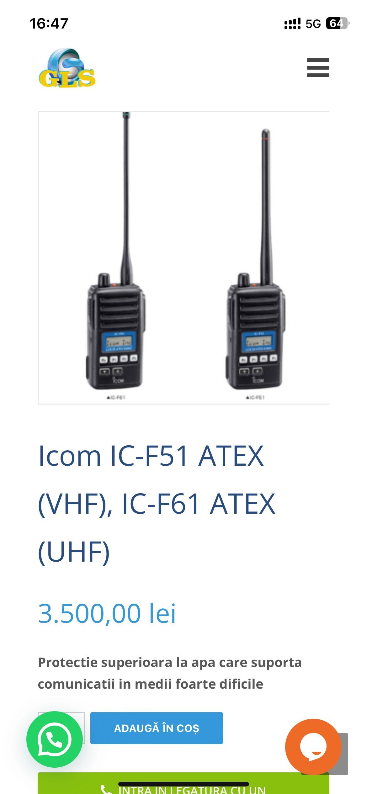 Statie portabila Icom IC-F61 ATEX (VHF/UHF)