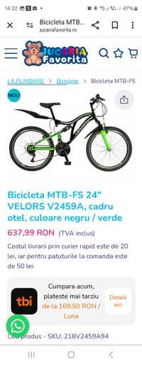 Bicicleta Velors negru cu verde neon