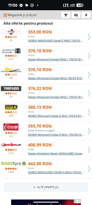 195/60R16 Nexen 7,5mm 2020 stare foarte buna 7% uzura