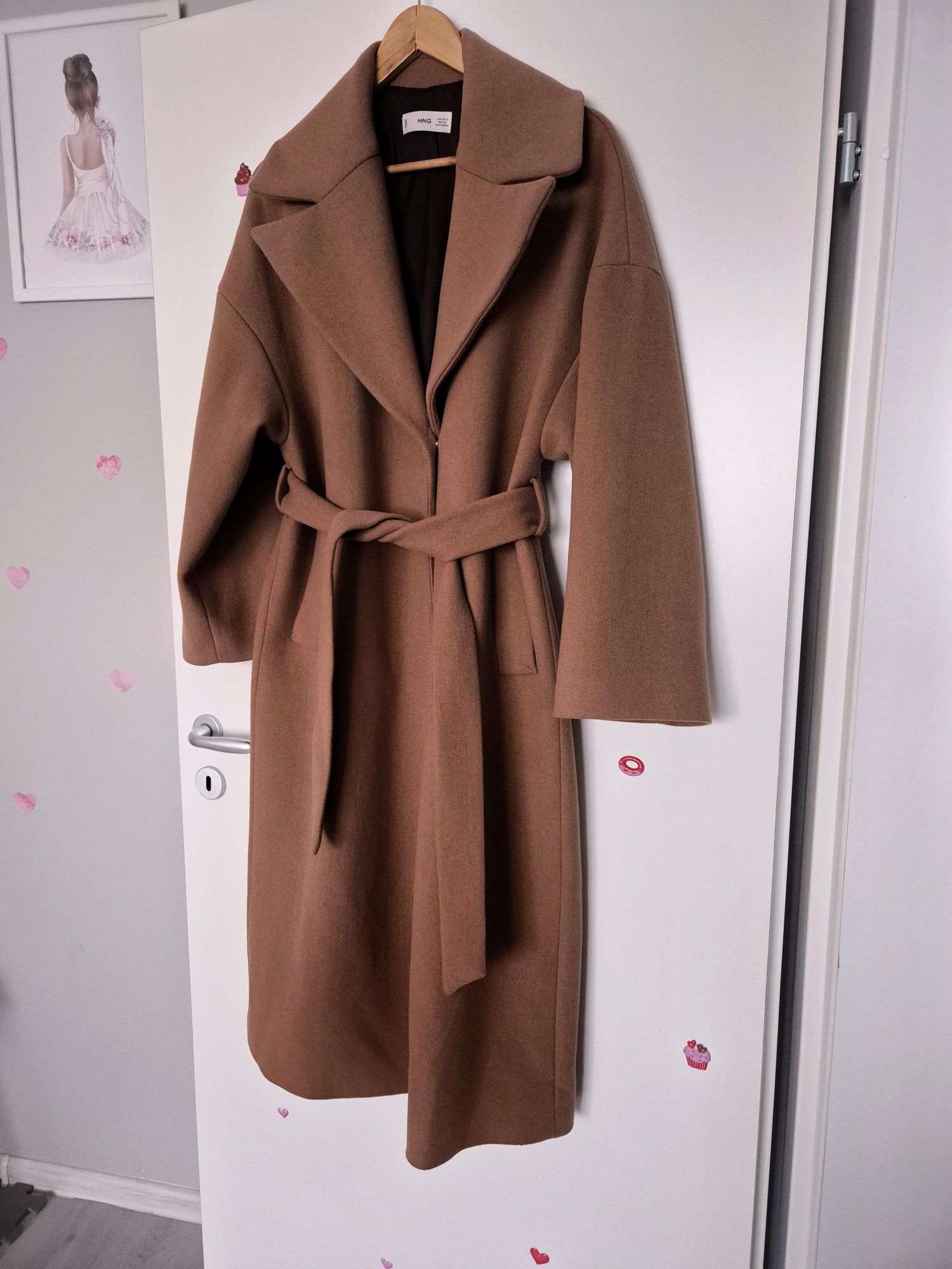 Вълнено палто Mango Camel Premium Wool