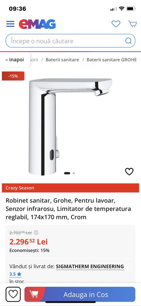 Vand robinet sanitar GROHE pentru lavoar senzor