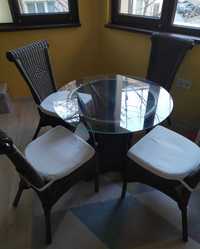 Ратанов комплект маса и столове за хранене/кафе/офис