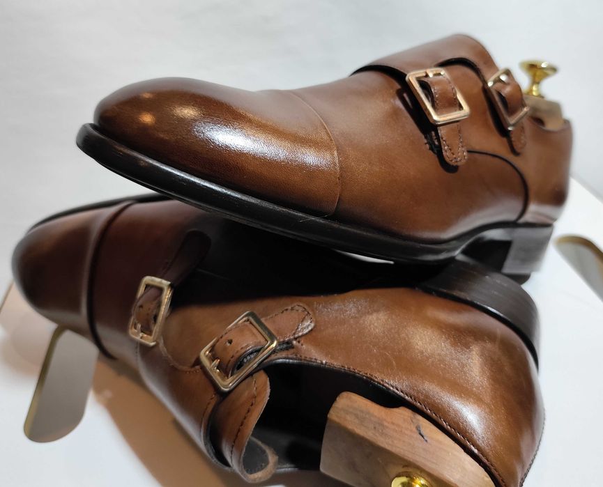 Pantofi monk 40.5 41 premium ZARA NOI piele naturala maro