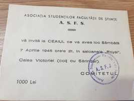 2 invitatii 1945: ceai Asociație Studenți Facultate Stiinte+premiera f