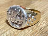 Inel aur 14 k cu diamante naturale 0,5 kt si moneda Grecia antica
