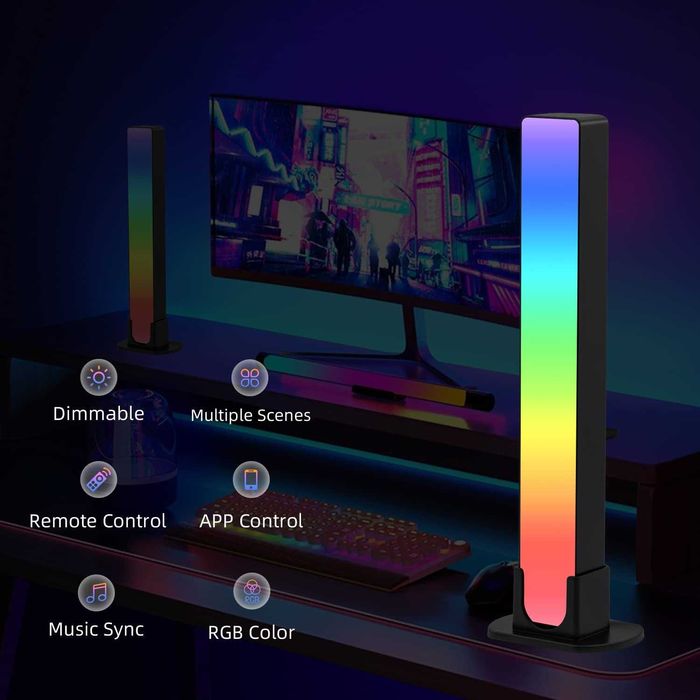 Set 2 Lămpi LED RGB Bar Inteligente Sincronizare Dinamică Muzica Negru
