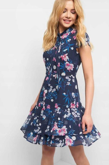 Синя Рокля Orsay 34 размер, офицална, къса, флорални мотиви