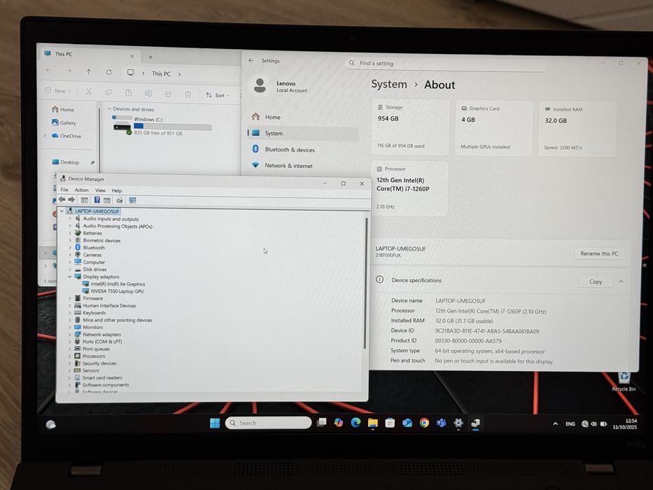 16’FHD+IPS/i7-1260p/Lenovo Thinkpad P16s/32GB DDR4/1TB SSD/Nvidia T550