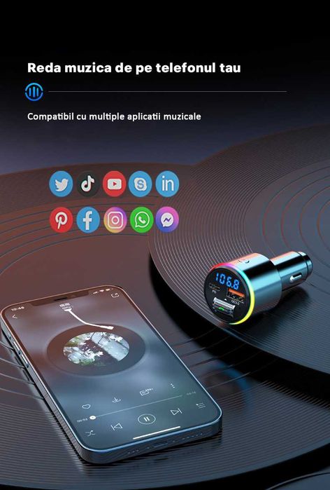 Modulator FM auto Bluetooth 5.1 ,2 porturi, incarcare fast charger