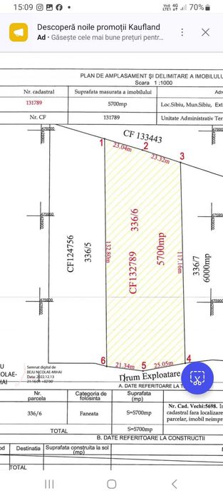 Vând teren Sibiu cartierul Turnișor sau schimb cu apartament