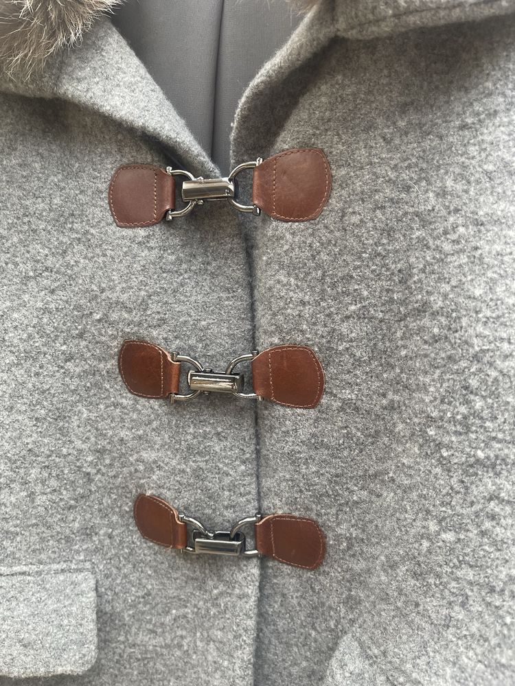късо палто яке Massimo dutti вълнена яка кожа 100%