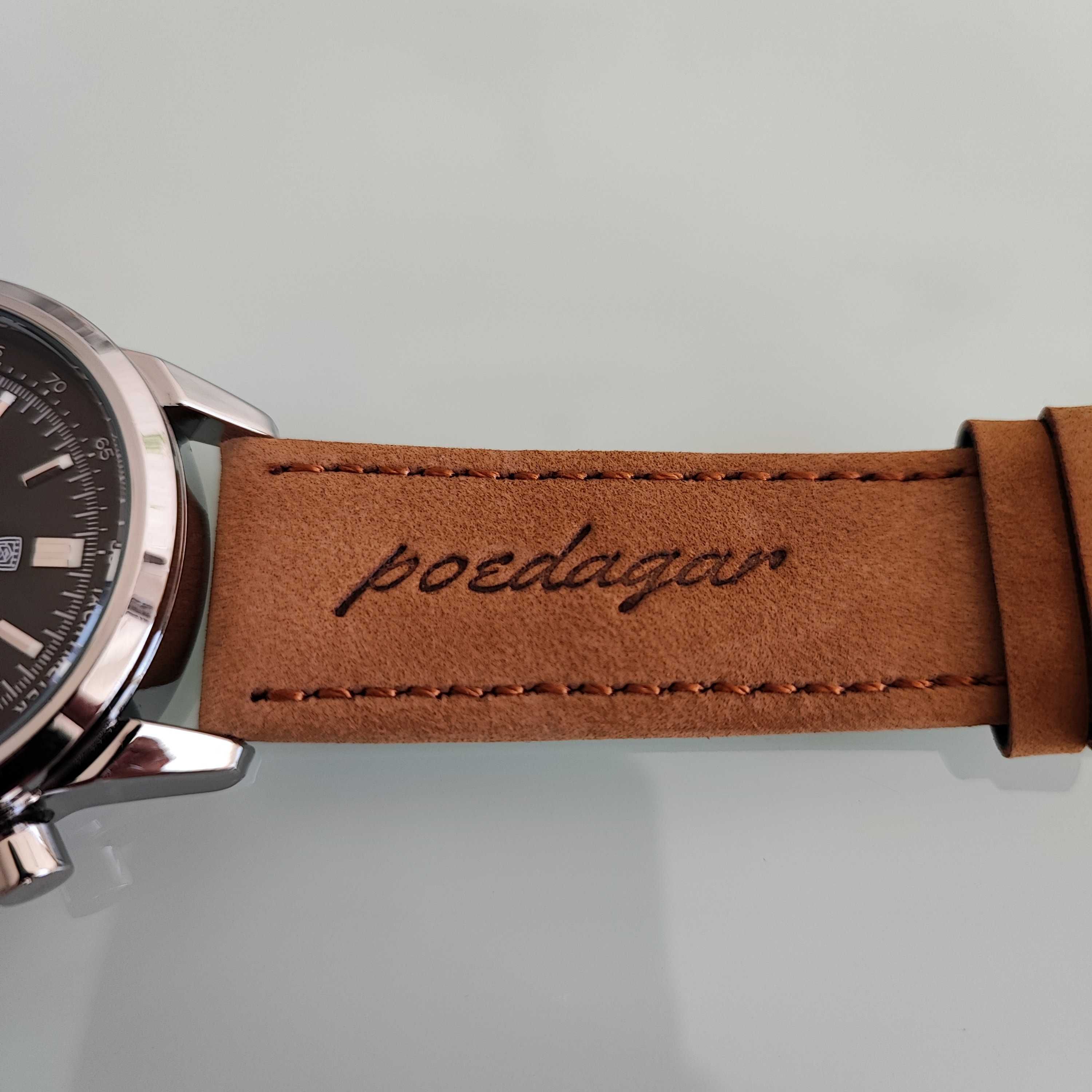 Ceas Poedagar Chronograph Argintiu/Negru 41mm - Nou