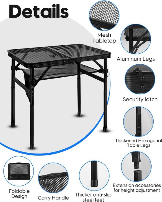 MSDADA сгъваема алуминиева маса за къмпинг 60x40 см черна