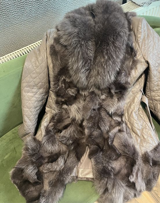 Палто естествен косъм лисица и кожа