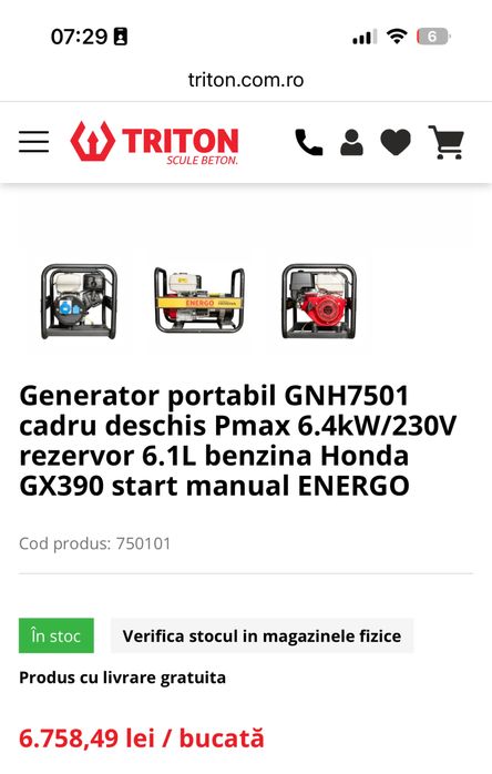 Generator portabil GNH 7501 6,4 Kw