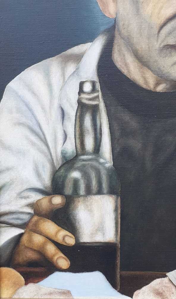 Tablou vechi - la un pahar de vin - semnat K. Peeters