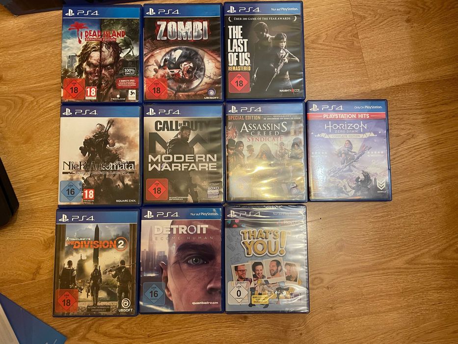 PlayStation 4 Slim 1TB, два джойстика и 10 игри