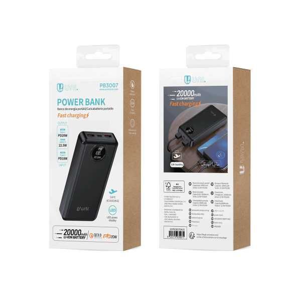 Baterie externă Unico PB3007 20000mAh,Fast Charging 22.5W,2xUSB+Type-C