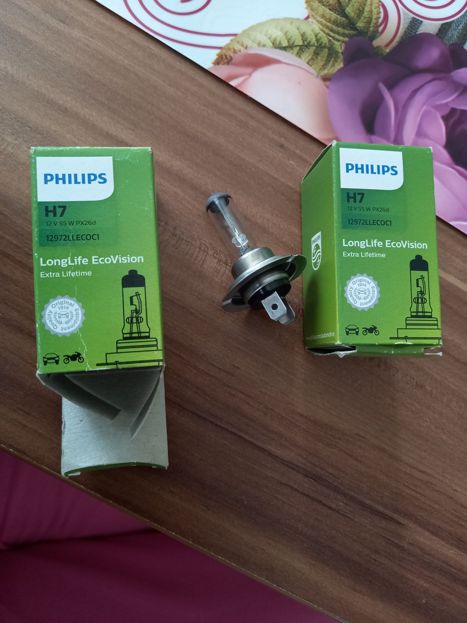 2 becuri pt Far Philips H7 , 12v 55w  LongLife Ecovision