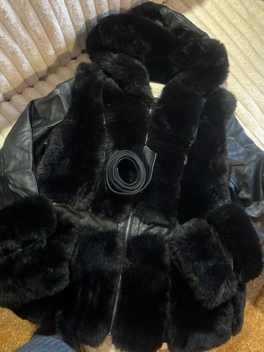 Дамско кожено яке с пух