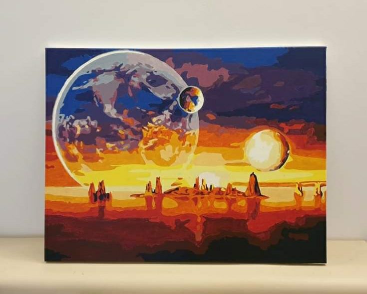 Tablou planete pictat in acril 50×65 cm