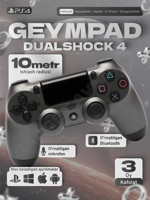 Jostik simsiz Dualshock 4, PC va Sony Playstation 4 uchun joystik.