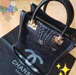 Geanta piele naturala model croco, logo auriu,saculet, card,factura